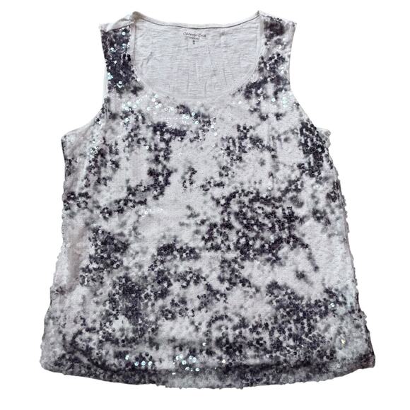 Coldwater Creek Shirt Womens XL Gray Cream Sequin Tank Top Stretch Elegant 16 - Picture 1 of 8